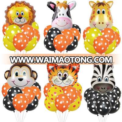 Wholesale Foil Balloons Cartoon(cow, giraffe, lion, monkey,tiger,zabra) Foil Balloon Dots Latex Balloon for Party Decoration