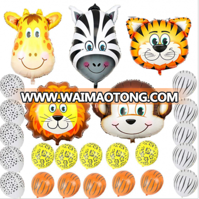 Animal Theme Birthday Party Decoration Animal Aluminum Cartoon Balloon Latex Balloon Set Cartoon Children's Layout