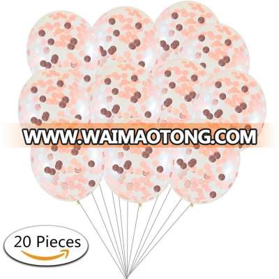 12 Inch High Quality Confetti Latex Balloons Mix Rose Gold and Pink With White Paper Confetti For Wedding/Birthday Party