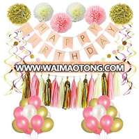 Pink and Gold Birthday Party Decorations Confetti Balloons Birthday Banner Tassels Hanging Swirl