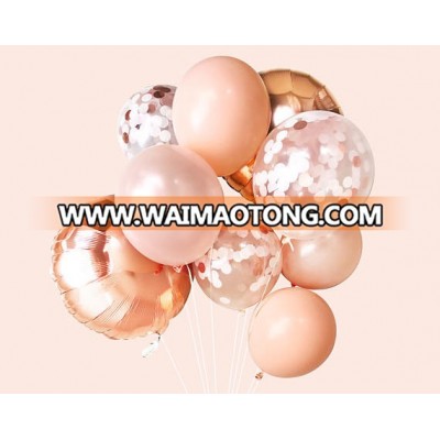 2019 12 inch Hot Sale Amazon Skin Rose Gold Confetti Latex Foil Balloon for Party Decorations