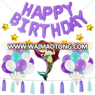 New Mermaid Theme Birthday Party Aluminum Balloon Set Room Decoration For Tassel Balloons