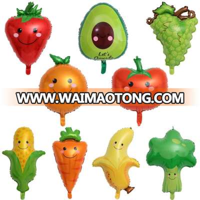 Wholesale Vegetable Fruit Smiley Balloon Banana Strawberry Aluminum Balloon Vegetarian Party Decoration Balloon