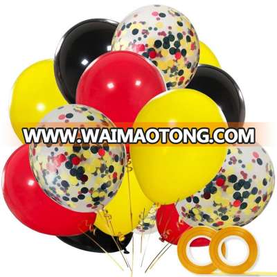 Mickey Color Balloons 40 Pack,12 Inch Red Black Yellow Latex Balloons with Confetti Balloon for Baby Shower Birthday Party Decor